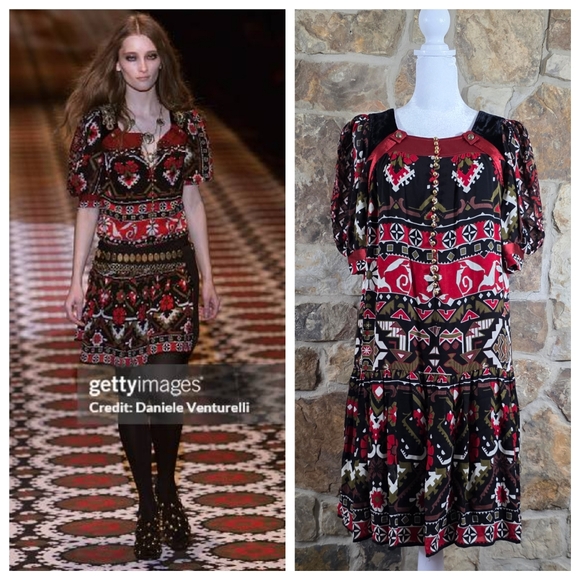 Gucci Silk Chiffon Aztec Tribal Floral Print Dress - Picture 1 of 13